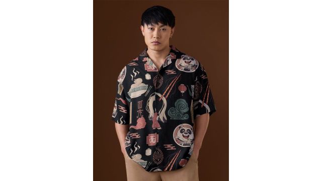 The souled store Men Oversized Kung Fu Panda Black Casual Shirts