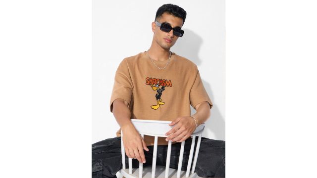 The souled store Men Oversized Looney Tunes Beige Tshirts