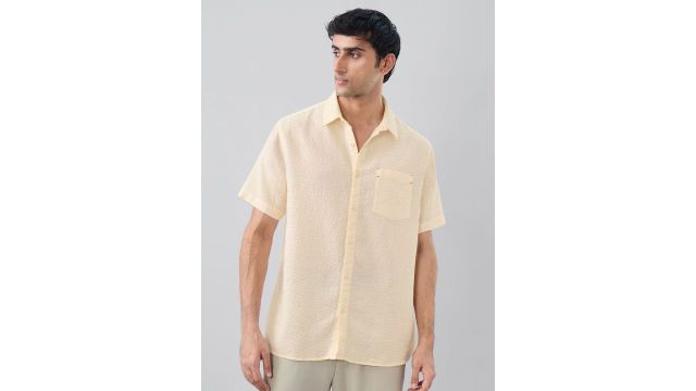 The souled store Men Regular Fit Textured Beige Shirts