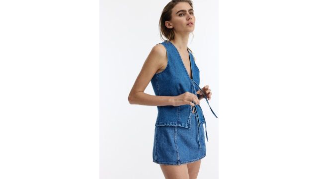 Tie-front Denim Waistcoat