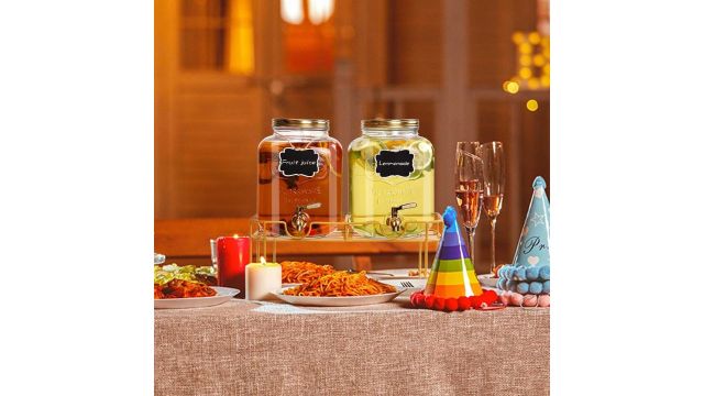 Two-Pack Glass Beverage Dispenser with Stand