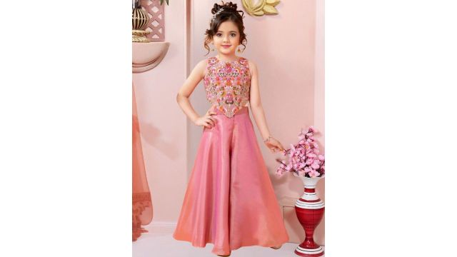 UFB Girls Floral Embroidered Regular Thread Work Kurti with Palazzos