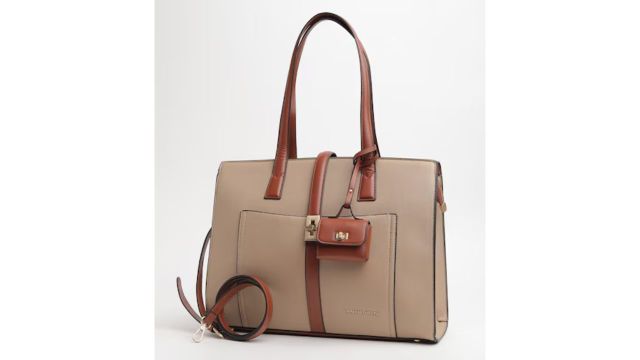 Van heusen Beige Textured Formal Polyurethane Women Handbag