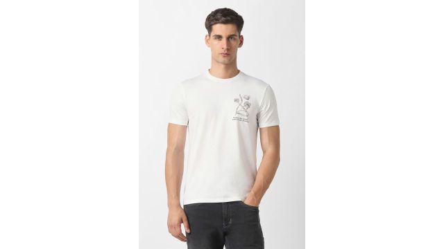 Van heusen White Graphic Print Party Half Sleeves Round Neck Men Regular Fit T-Shirt