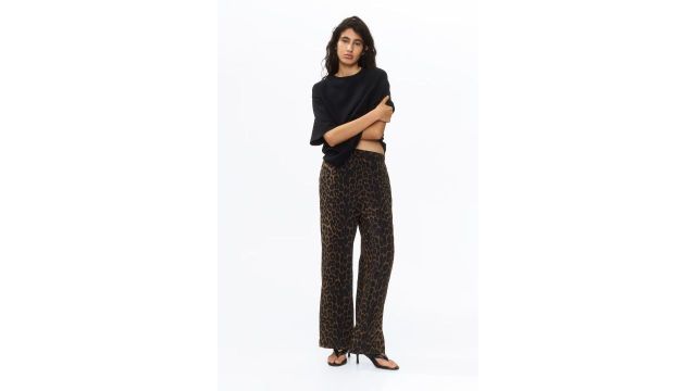 Wide Pull-on Trousers in Leopard Print