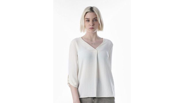 only Women Textured Roll-Up Sleeves Blouson Top