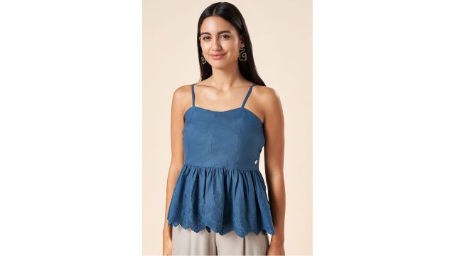 AKKRITI Medium Blue Textured Flared Top
