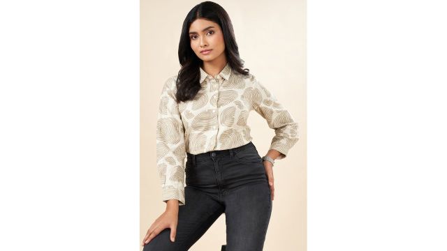 AKKRITI White Printed Cotton Flax Tunic