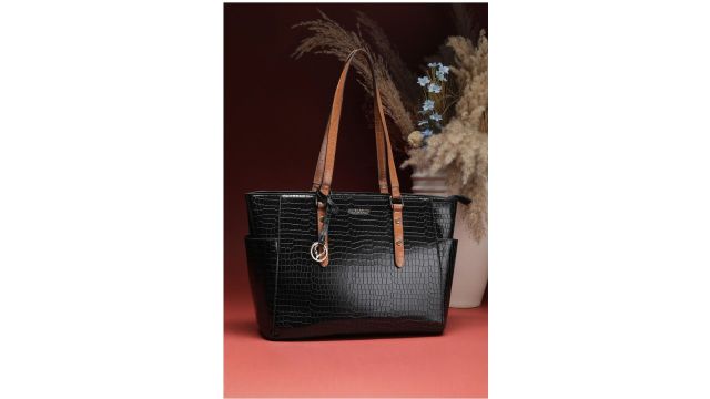 ALLEN SOLLY Black Textured Casual Handbag