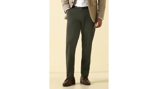 ALLEN SOLLY Olive Relaxed-Fit Formal Trousers