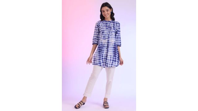AURELIA Medium Blue Printed Cotton Tunic
