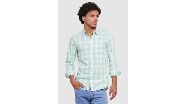 BEING HUMAN Green Checked Regular Fit Shirt