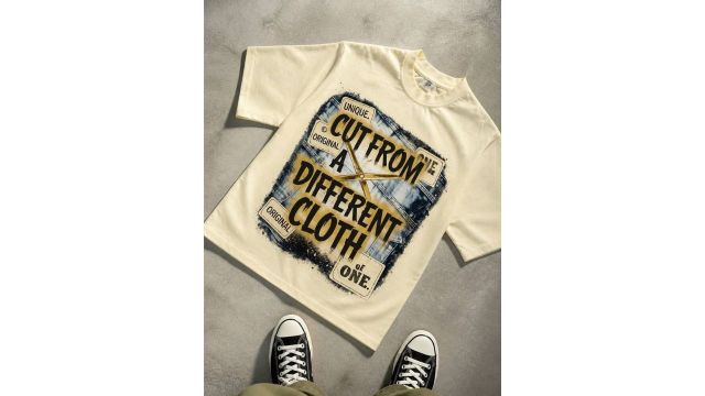 Boys Patch Style Quote Graphic Short Sleeve Crew Neck T-Shirt, Casual Beige Tee