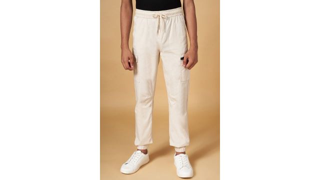 COOLSTERS Beige Solid Regular-Fit Trousers