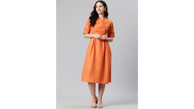 Cottinfab Solid Lapel Collar Roll Up Sleeves Midi Blazer Dress