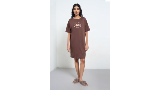 DREAMZ Brown Graphic Print Sleep Nightdress