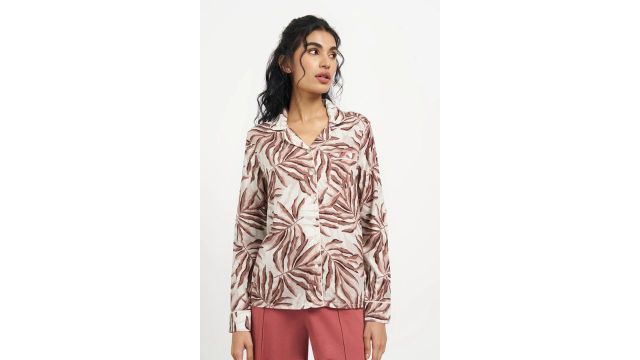 DREAMZ Off-White & Rust Leaf Print Sleep Shirt