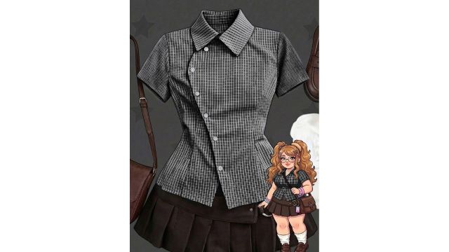 Firerie Plus Casual Elegant Plaid Asymmetric Hem Blouse