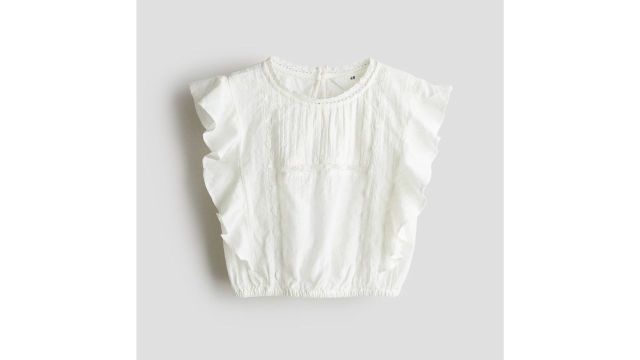 Flounce-trimmed Cotton Blouse