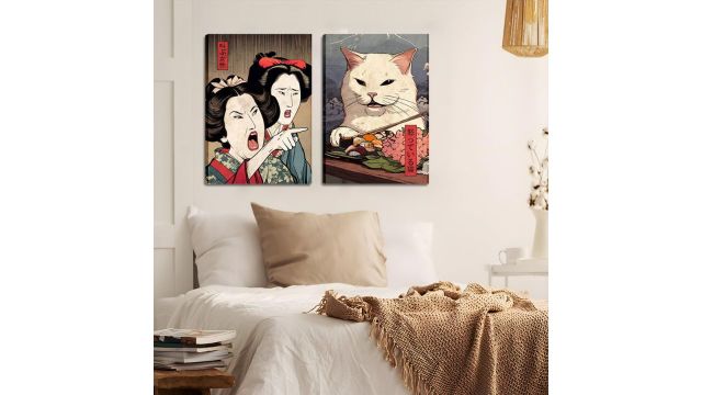 Funny Japanese Decor Canvas Wall Art Set of 2