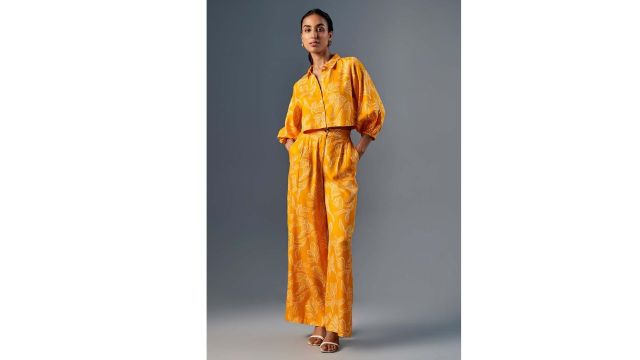 GLOBAL DESI Yellow Printed Shirt-Collar Co-ord Set