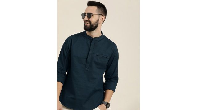HERE&NOW Men Solid Cotton Short Kurta