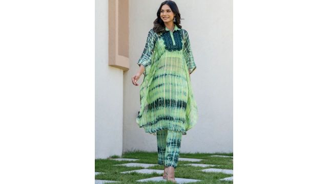 HOUSE OF JAMOTI Embroidered Kaftan Top & Trouser Ethnic Co-Ord Set