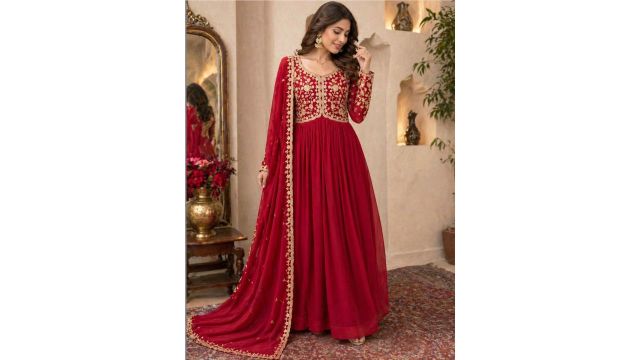 House of Pataudi Embroidered Round Neck A-Line Ethnic Dress
