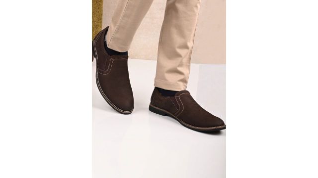 House of Pataudi Men Leather Round Toe Slip-On Formal Shoes