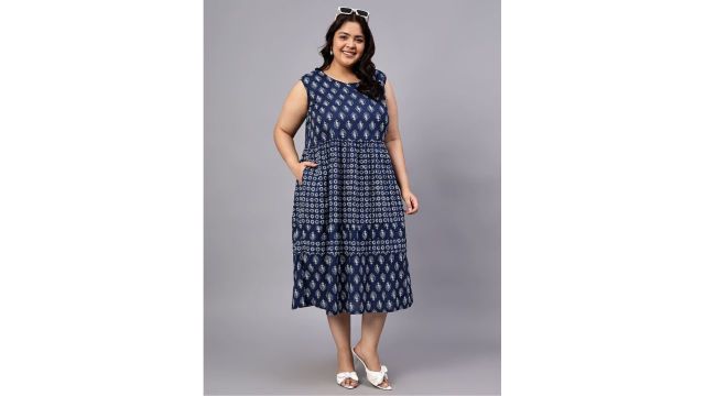 Indietoga Plus Size Printed Pure Cotton Tiered Maxi Dress