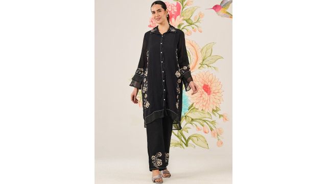 Lakshita Floral Embroidered Shirt Collar Co-Ord Set