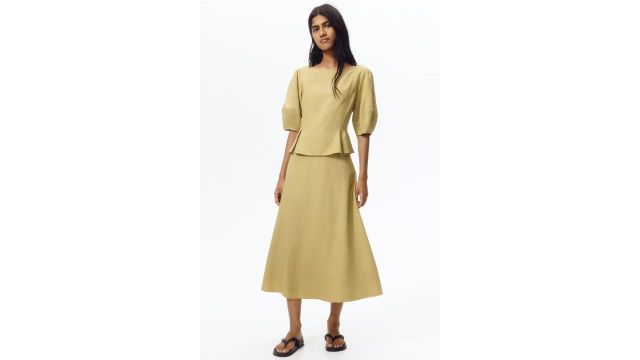 Linen-blend Midi Skirt