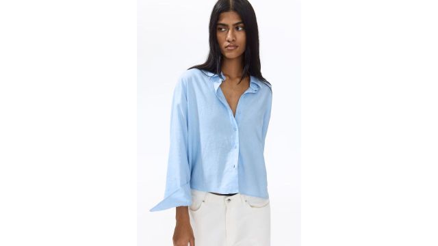 Linen-blend Shirt in Light Blue