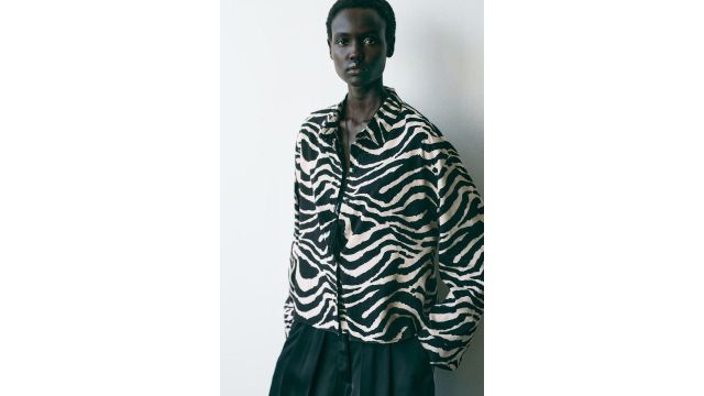Linen-blend Shirt in Zebra Print