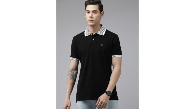 Arrow Sport Men Contrast Collar Pique Anti-Curl Polo Shirt