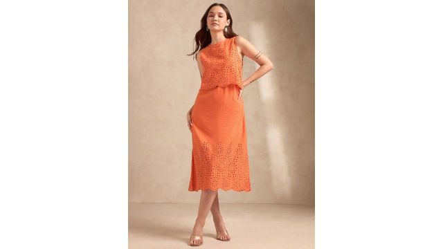 Outzidr Women Embroidered A-Line Midi Dress