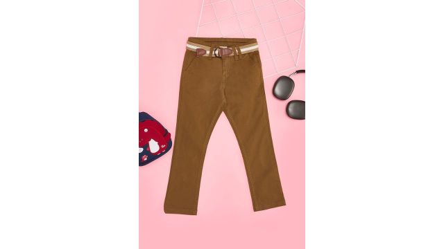 PANTALOONS JUNIOR Tan Solid Regular-Fit Trousers