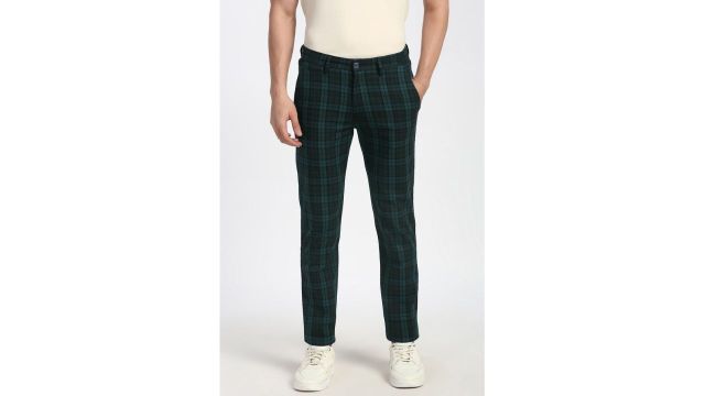 PETER ENGLAND Dark Green Checked Trousers