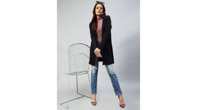 Rigo Women Black Longline Shrug