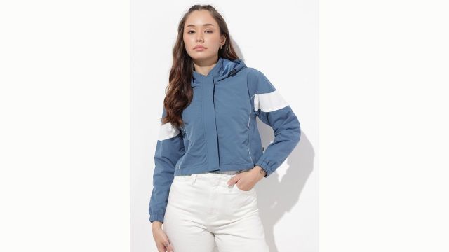 Roadster The Life Co. Colourblocked Crop Hooded Tailored Jacket