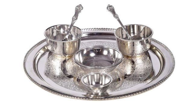 Rustik Craft Royal Silver Etched Brass Dinnerware Set