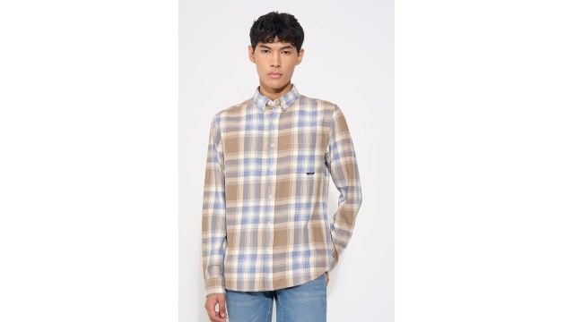 SF JEANS Beige Checked Slim Fit Shirt