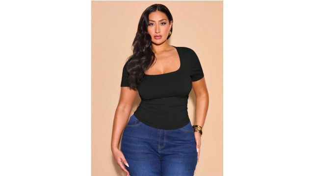 SHEIN BAE Plus Size Black Summer Smart Casual T-Shirt
