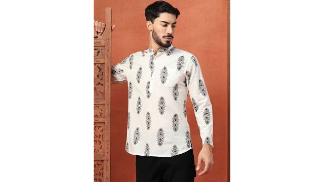 Sangria Men Floral Cotton Kurta