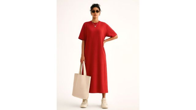 SASSAFRAS BASICS Solid Oversized T-Shirt Midi Dress