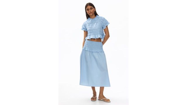 Smocked-waist Cotton Skirt