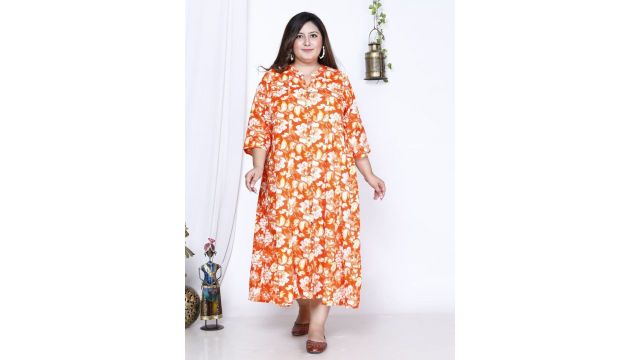 Swasti Plus Size Floral Printed A-Line Midi Dress