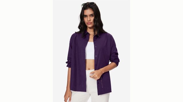 The Souled Store Women Purple Solid Cotton Oversized Fit Shirts