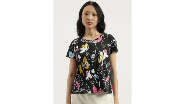 United Colors of Benetton Women Floral Printed Round Neck Cotton T-shirt