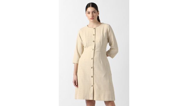 VAN HEUSEN Beige Textured Formal Dress